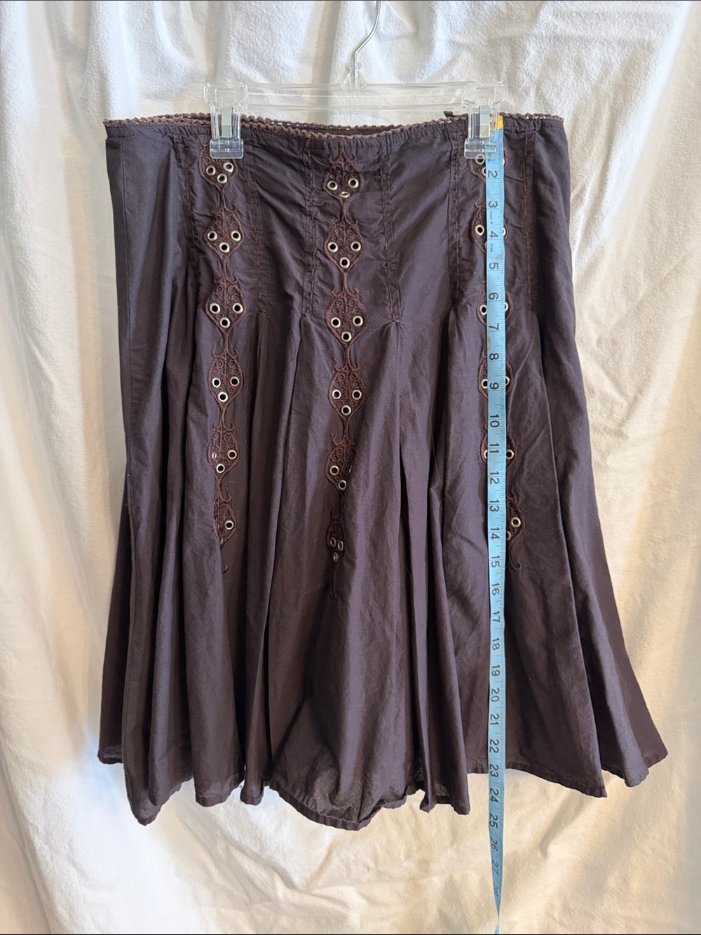 Boho Eyelet Embroidered A-Line Skirt — Brown
